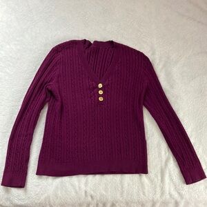 Chaps Purple and Gold V-Neck Sweater